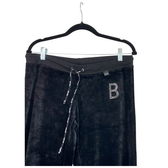 Y2K BCBGmaxazria Velour Rhinestone Logo Straight Leg Pants Black Size Large - Picture 3 of 8